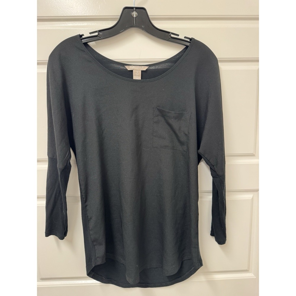Banana Republic Women Black Mixed Media Pullover Blouse Pocket Top Small